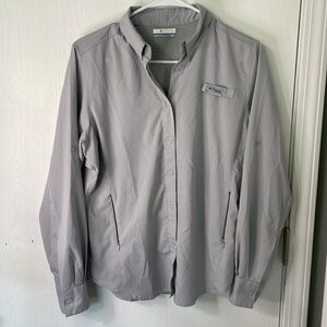 Columbia PFG Omni-Shade Light Weight Light Gray Clip Button-Up Shirt Size Small